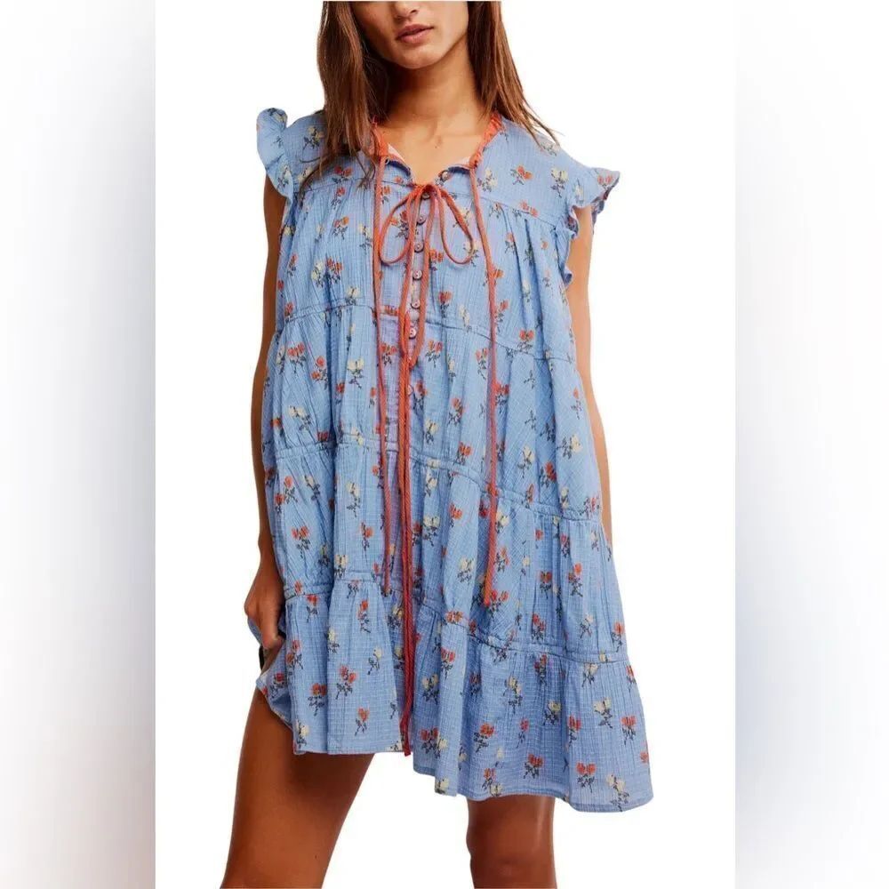 NWT Free People Women's Sundown Mini Dress Allure Blue Combo Size Medium